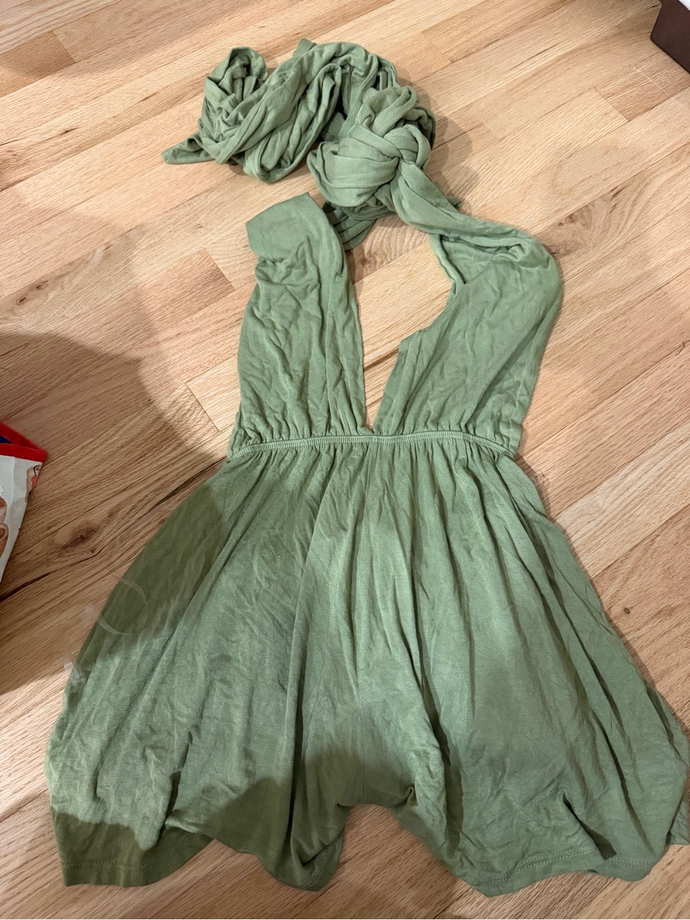 Blue Blush Olive Green Backless Halter Sundress